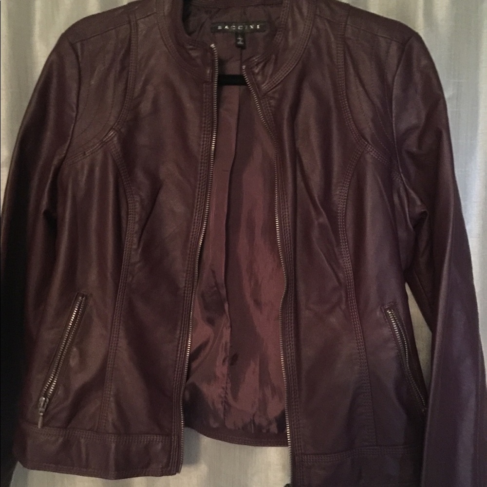 Pleather dark plum zip jacket.